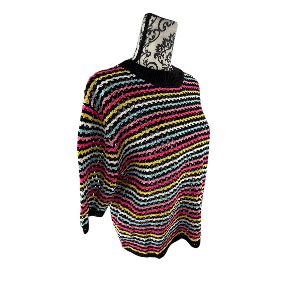 Vintage-Inspired Rainbow Crochet Knit Striped Sweater Boho Indie Color Pop Knit - Picture 3 of 15
